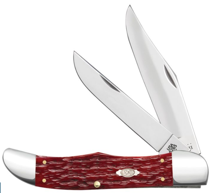 Case Dark Red Bone Peach Folding Hunter w/ Sheath